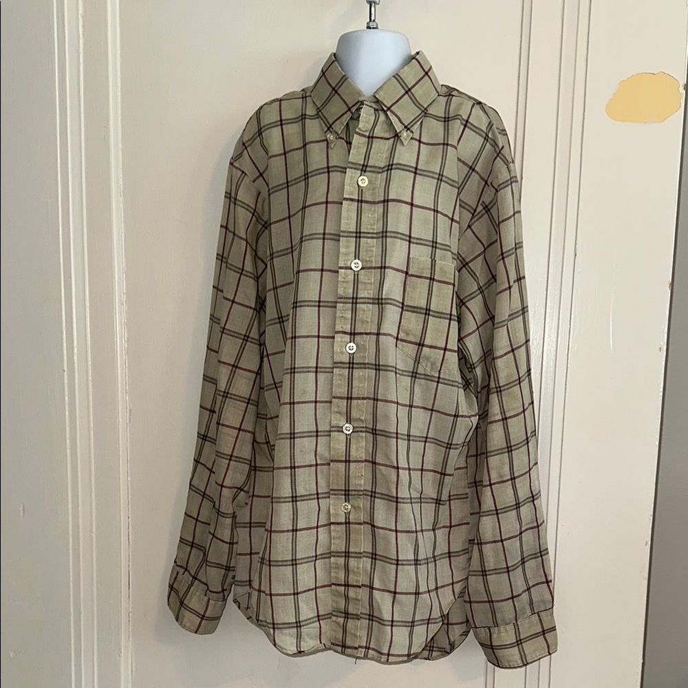 Vtg  60s/70s‎ Towncraft Tan Plaid Polyester/Cotton Button Down Long Sleeve Shirt